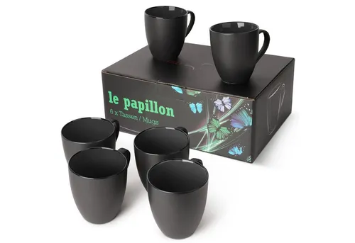MiaMio Tasse MIAMIO - 6 x 350 ml Kaffeetassen Set - Elegantes Tassen Set in Schwarz mit buntem Innenleben, perfekt für stilvolle Kaffeepausen und Geselligkeit.