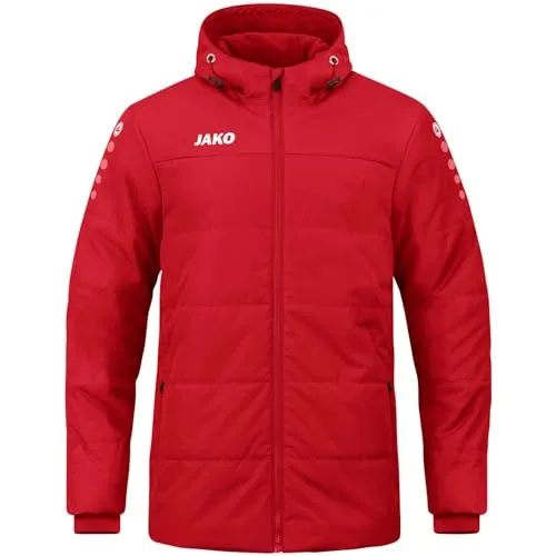 JAKO Unisex Kinder Team Coachjacke mit Kapuze, Rot, 152 EU - Funktionsjacken aus wasserabweisendem Polyester-Ribstop, ideal für aktive Kinder. Mit wärmeisolierender Wattierung und weichem Fleece für optimalen Komfort.