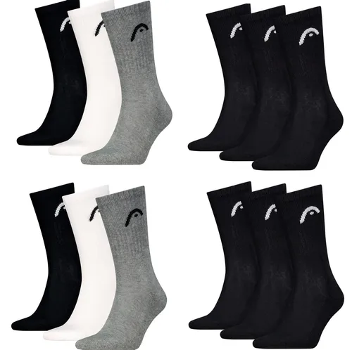 HEAD Herren Damen Sportsocken Crew Style im 12er Pack (43-46, Schwarz/Schwarz/Weiß/Grau)