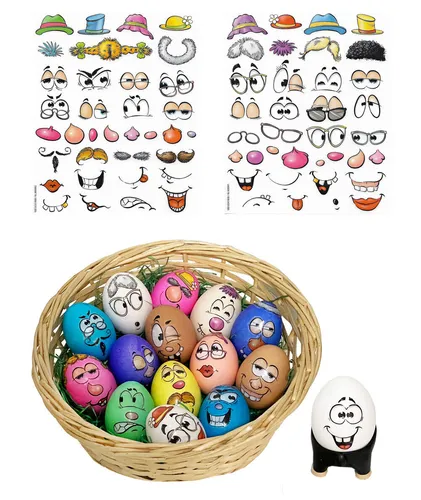 Eier Tattoos, Eier Aufkleber lustige Gesichter XL - 2 Bögen Eier Sticker Osterei
