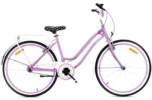 SUN BABY Heart Bike Mädchenfahrrad 26 Zoll – Lila Cityrad mit Gepäckträger