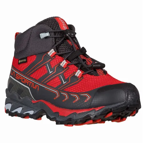 La Sportiva Ultra Raptor II Mid GTX Kinder Wanderschuhe - Wasserdicht in Rot/Schwarz - Wanderschuhe für Kinder mit GORE-TEX-Membrane, atmungsaktivem Obermaterial und optimalem Halt durch FriXion® Blu-Sohle. Ideal für Wintermonate und unbefestigte Wege.