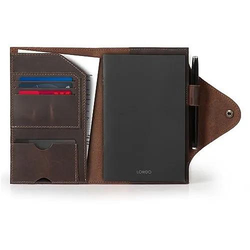Londo Echtleder Portfolio – Schreibmappe mit Notizblock & Druckknopfverschluss für Business, Büro & Reisen