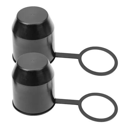 Abdeckung für Anhängerkupplung, 2 Stück, in Schwarz, mit Sicherungsring, für Ø 50 mm Kugelkopfkupplungen, Kupplungskappe Anhänger mit Ring, Hänger Kupplung Kappe, Schutzkappe Hängerkupplung Cover