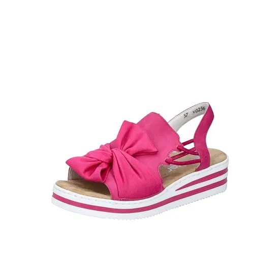 Rieker Keilsandalette in Fuchsia - Sandalette in Größe 43 mit 4 cm Keilabsatz, ideal für den Sommer. Gummizüge sorgen für perfekten Sitz und hohen Tragekomfort.