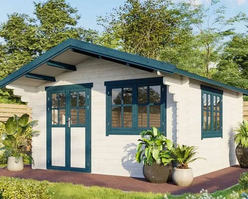 Gartenhaus Holzhaus Gartenlaube Blockhaus 4x4m 35mm - Traditionelles Gartenhaus aus naturbelassenem Holz, mit 1 Raum und 2 Fenstern. Langlebig und einfach zu montieren, ideal für Gartenprojekte oder als Rückzugsort.