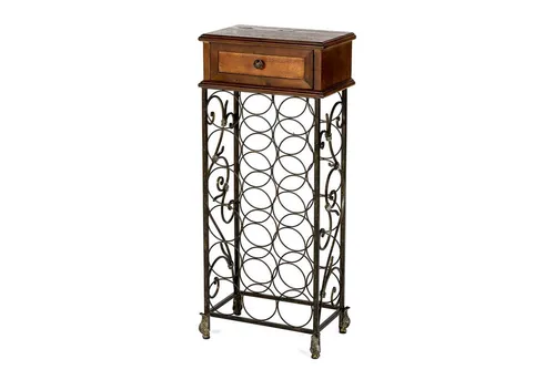 pajoma® Weinregal für 18 Flaschen mit Schublade - Weinregal aus Holz & Schmiedeeisen, antikes Design mit Platz für 18 Flaschen und praktischer Schublade für Weinaccessoires. Ideal für Küche, Esszimmer oder Weinkeller.