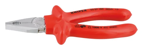 Knipex 03 07 180 VDE Kombizange 180mm - Zangen für Elektroarbeiten, mit induktiv gehärteten Schneiden für hohe Langlebigkeit und vielseitigen Einsatz dank Greifzonen für Flach- und Rundmaterial.