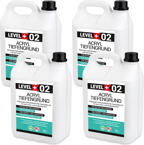 Acryl Tiefengrund 20L - Frostbeständige Grundierung für Farben und Tapeten - Schreibutensilien - Wasserabweisende Grundierung zur Verbesserung der Haftfähigkeit auf saugfähigen Untergründen, ideal für Innen- und Außenanwendungen.