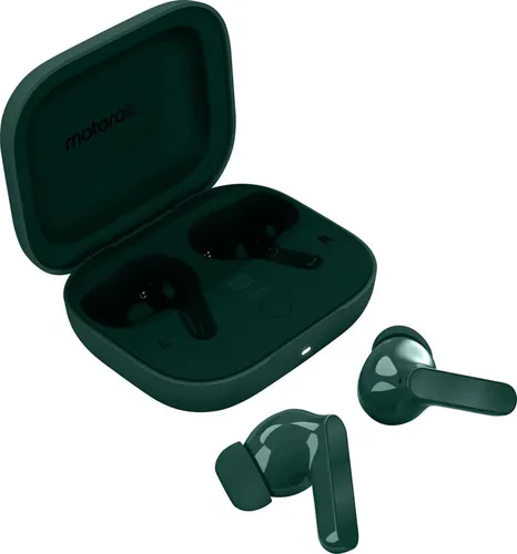 Motorola Moto Buds Wireless In-Ear-Kopfhörer mit ANC - Erleben Sie kraftvollen Sound und absolute Bewegungsfreiheit mit den Motorola Moto Buds. Die ergonomischen In-Ear-Kopfhörer bieten aktive Geräuschunterdrückung und sind wasserabweisend – ideal für jeden aktiven Lebensstil.