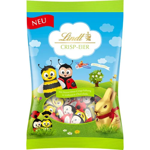 Lindt Crisp Eier Kids aus Vollmilchschokolade und Nusscreme 86g