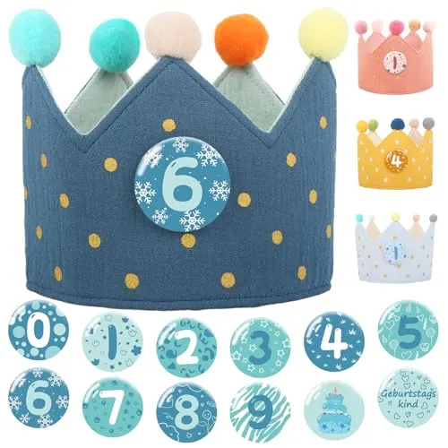 Tutukyle Geburtstagskrone für Kinder Krone Geburtstag Krone Stoff Geburtstag Grün mit Zahlen 0 bis 10 Partyhüte Geburtstagsdekoration für Jungen und Mädchen