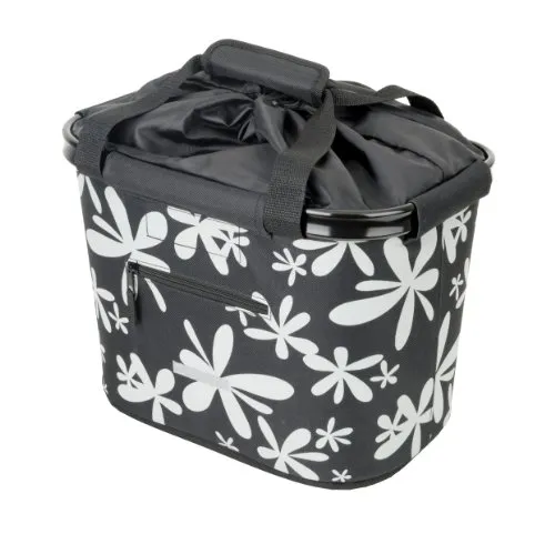 BLUE BIRD Lenkerkorb Einkaufskorb Fahrradkorb Quick-Clip 20l schwarz/Blumen