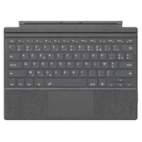 MoKo Französische Tastatur Kompatibel mit Microsoft Surface Pro 7 Plus/Pro 7/Pro 6/Pro 5/Pro 4/3, AZERTY Layout Bluetooth Tastatur mit schlankem Drehgelenk, integrierter Lithiumbatterie, KörnigesGrau