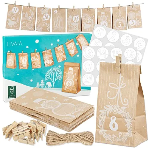 Adventskalender Zum Befüllen  2022 Adventskalender Zum Selbstbefüllen - Braun Mit Weißen Motiven