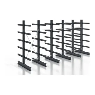 STIER Kragarmregal doppelseitig 5 Felder - Kragarmregal für Lang- und Stehgut, mit 5 verstellbaren Kragarmen pro Seite und einer Tragkraft von 430 kg je Arm. Ideal für effiziente Lagerung im Innenbereich.