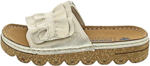 Rieker Damen V8763 Pantolette, Beige, 41 EU - Pantoletten für Damen mit weicher Decksohle für optimalen Tragekomfort den ganzen Tag über.