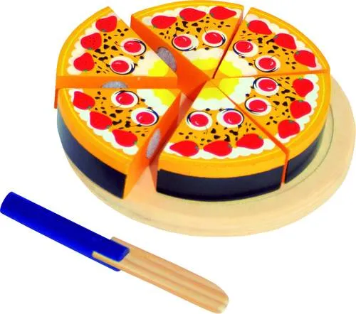 tanner Kinderküchen-Zubehör Erdbeertorte - Spielmöbelzubehör für Kinder ab 3 Jahren, fördert spielerisch die Feinmotorik mit 6 klettbaren Tortenstücken und sicherem Holzmesser.