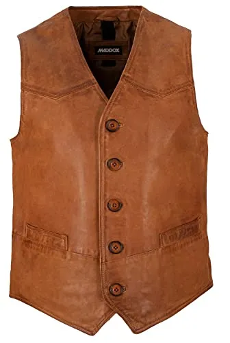 Maddox Herren Lederweste Emilio - Lammnappa cognac braun 48 - Herren-Westen aus 100% Leder, ideal für einen stilvollen Look mit V-Ausschnitt und zwei praktischen Eingrifftaschen.