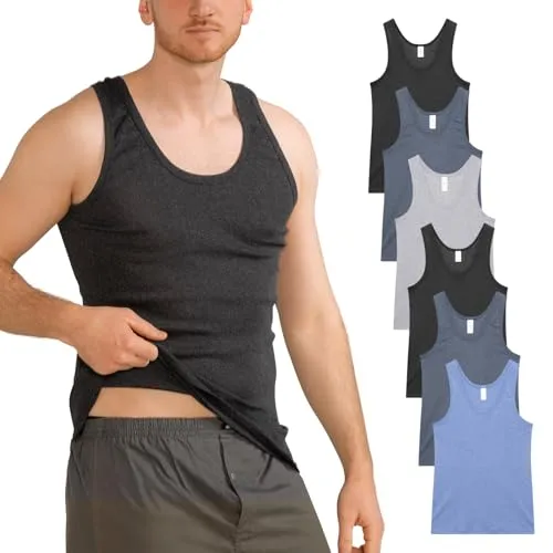 MT 6er Pack Herren Unterhemd FEINRIPP Classic Tank Top Melange Größe L - Unterhemd-Tanktops für Herren, aus weicher Baumwolle, ohne Seitennähte für höchsten Komfort und atmungsaktive Qualität, ideal für den Alltag im vorteilhaften 6er-Pack.