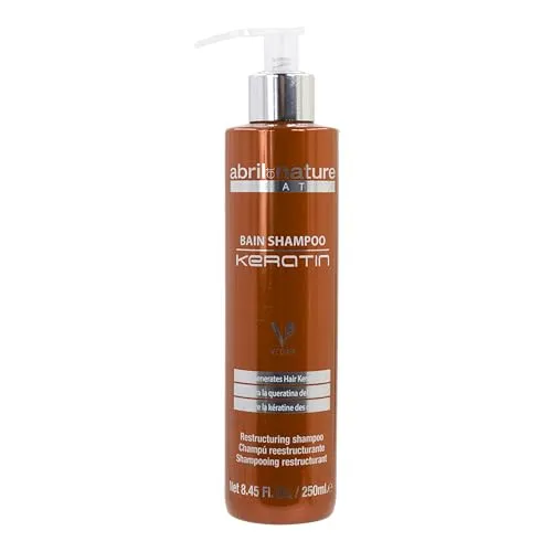 abril et nature - Professionelles Friseur-Shampoo Keratin - Repariert und restrukturiert - Für glanzloses Naturhaar - Ultra-schnelle Wirkung - Kräftigende Keratin-Behandlung - 250 ml