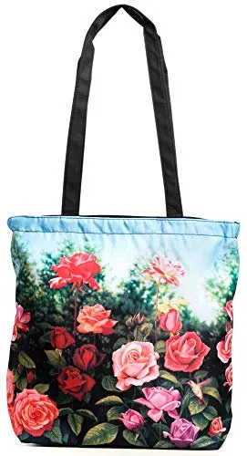 LUCKYWEATHER Shopper Einkaufstasche Damen Motiv ROSENGARTEN I Shopping Bag wasserabweisend