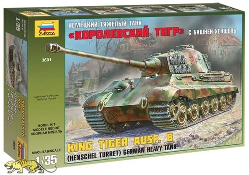Zvzeda 3601 1/35 Königstiger Henschel Bausatz - Modellbau Bausatz des berühmten Königstigers, ideal für Sammler und Modellbau-Enthusiasten, detailgetreue Nachbildung für authentische Projekte.