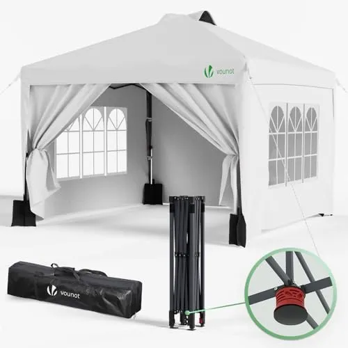 VOUNOT® Pavillon 3x3m Wasserdicht Stabil Winterfest, Pop Up Faltpavillon mit 4 S