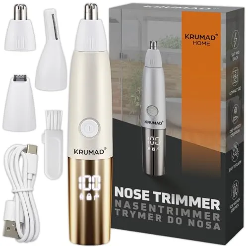 KRUMAD Nasenhaartrimmer Herren 3-in-1 – Wiederaufladbarer Elektrischer Trimmer mit Digitalanzeige, USB Typ-C, 7000 U/min – Für Nase, Ohren, Augenbrauen & Gesicht – Waschbar & Präzise
