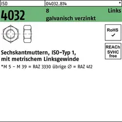 Sechskantmutter ISO 4032 links M39 - galvanisch verzinkt - Hochwertige ISO 4032 Sechskantmutter mit metrischem Linksgewinde M39. Ideal für den professionellen Einsatz in Maschinenbau und Konstruktion. Lieferung: 1 Stück.