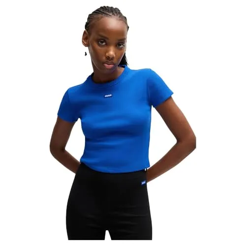 HUGO BLUE Baby Tee Damen T-Shirt - Stylisches Damen T-Shirt von HUGO Blue in Open Blue 493, bauchfrei und slim fit für einen modernen Look. Hergestellt aus weichem Single Jersey für optimalen Tragekomfort.