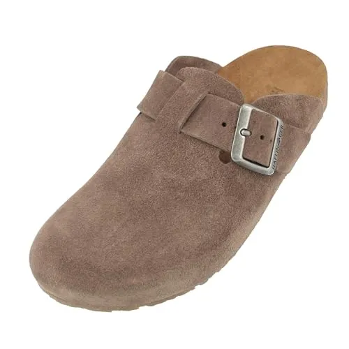 HAFLINGER Porto Eleganter Clog aus Leder - Hausschuhe mit rutschfester Gummisohle und Kork Latex Fußbett für optimalen Tragekomfort und perfektes Fußklima - ideal für drinnen und draußen.