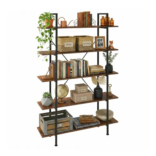 Bücherregal Vintage mit 5 Ablagen - Stylisches Bücherregal im Vintage-Design, ideal für die Aufbewahrung von Büchern und Dekoration. Mit 5 stabilen Ablagen bietet es viel Platz und sorgt für Ordnung in jedem Raum.