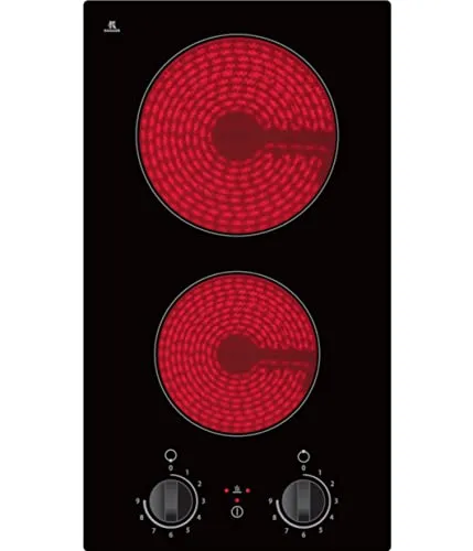 YUNA Glaskeramik-Doppelkochplatte Calor EBK2 DK | 9 Leistungsstufen | 2900 W | Restwärmeanzeige | Schukostecker | Geringe Einbautiefe: 5cm | Rahmenlos