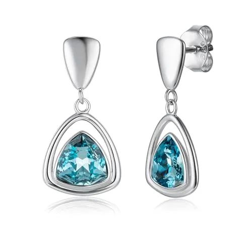 Schöner-SD Ohrringe Dreieck Anhänger 925 Silber mit Markenkristall Aquamarin blau