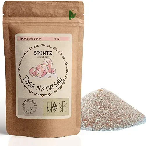 SPINTZ 500g Rosa Natursalz fein - Speisesalz feine Körnung - Kristallsalz aus Pakistan - Premium Gourmet Salz gemahlen- Ideal zum Kochen - naturrein ohne Rieselhilfen | plastikfrei verpackt