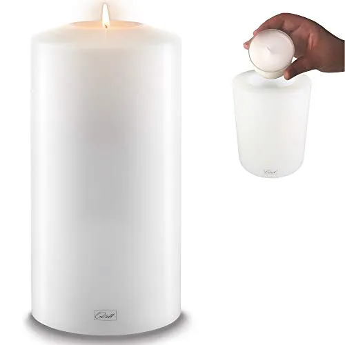 Qult Farluce Classic • Teelichthalter in Kerzenform • Kerze • Kunststoffkerze in Kerzenoptik • Teelichtkerze mit Teelichteinsatz • inkl. Teelicht • (Ø 12 H 35 cm)
