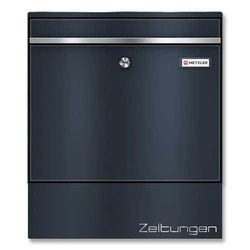 Metzler XXL Briefkasten mit Zeitungsfach in Anthrazit RAL 7016 aus massivem Stahl mit austauschbarem Namensschild, Wandmontage, Wandbriefkasten, Postkasten, 390 x 343 x 116 mm - BK212