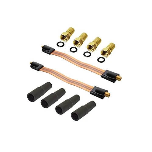 2x PremiumX Fensterdurchführung Flachkabel Fenster und Türen Slim 26 cm vergoldet mit 4 F-Stecker Gummitülle