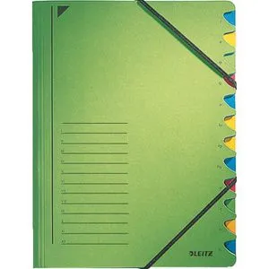 Leitz Ordnungsmappe 3912-00-55, A4, aus Karton, grün, 12 Fächer