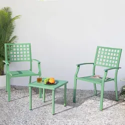Avestar 3-tlg. Bistro Set mit stapelbaren Metallstühlen und Beistelltisch in Apfelgrün - Das Avestar Bistro Set bringt frühlingshafte Farben in Ihren Garten. Mit ergonomischem Design für hohen Sitzkomfort und platzsparendem, stapelbarem Design ist es ideal für Balkon und Terrasse.