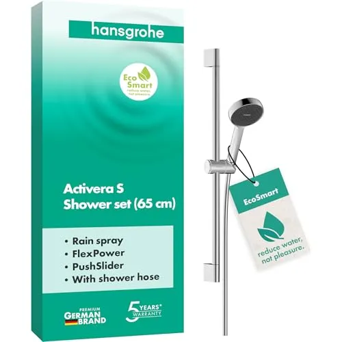 Hansgrohe Activera S Brauseset 95 - Wassersparender Duschkopf mit 65 cm Duschstange - Bad & Sanitär: Das Activera S Brauseset überzeugt mit wassersparendem EcoSmart und kraftvollem Rain-Strahl für ein erfrischendes Duscherlebnis bei nur 8 l/min Durchfluss.