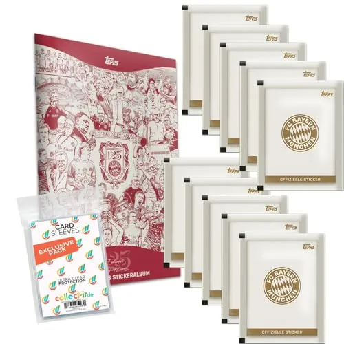 Bundle mit FC Bayern München - 125 Jahre - Sammelsticker - 1 Sammelalbum + 10 Tüten + exklusive collect-it Hüllen