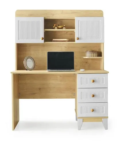 Funktionaler Schreibtisch für das Kinderzimmer – Viel Platz zum Arbeiten - Moderne Schreibtischlösung mit 3 Schubladen, ideal für Jugendliche. Robustes Holzfurnier in hellem Holz, Maße: 121 x 60 x 164 cm. Perfekt für kreative Aufgaben und Hausaufgaben.