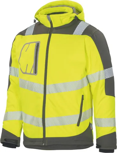 vizwell Softshelljacke Herren Warnschutz Winter-Softshelljacke Arbeitsjacke mit Kapuze robust, wärmend und zertifiziert