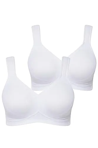 Ulla Popken Damen Mikrofaser-BH 2er Pack, Schneeweiß, Cup C-D, 100E EU - Klassische BHs für Damen mit breitem, elastischem Unterbrustband für optimalen Halt und atmungsaktiver Mikrofaser-Qualität für höchsten Tragekomfort.