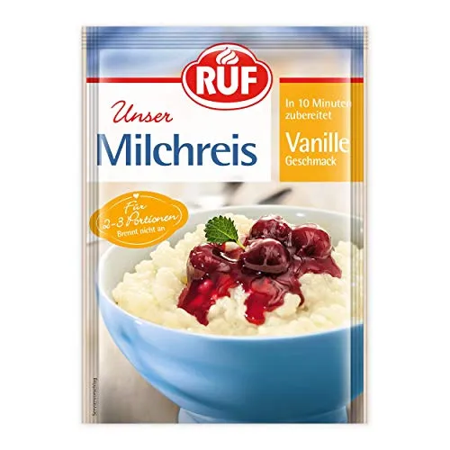 RUF Milchreis Vanille-Geschmack, Reisbrei, geeignet als Dessert, Zwischenmahlzeit oder süße Hauptspeise, fertig in 10 Minuten, 1 x 125g