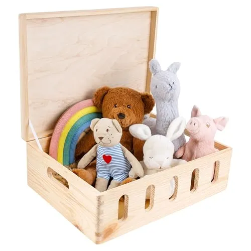 Creative Deco Holzkiste mit Deckel und Griffen - Praktische Holzkiste für Ordnung und Stauraum, ideal für Wohnräume oder Kinderzimmer, mit handlichen Griffen und ansprechendem Design.