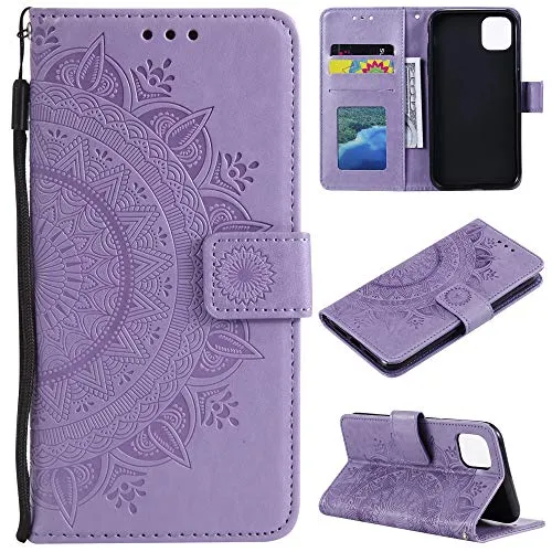 CoverKingz Handy Tasche kompatibel mit iPhone 13 Pro - Handycase mit Kartenfach Handyschutzhülle Cover - Smartphonehülle klappbar Motiv Mandala Lila