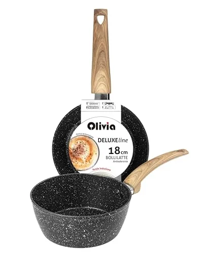 IPEA Antihaft Induktionstopf – 18 cm – Eleganter Topf in Steinoptik – 18 cm – kleiner Milchtopf zum Kochen und Kochen von Suppen, Gemüse, Nudeln – Milchtopf